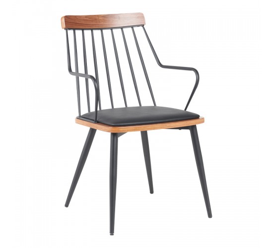 Πολυθρόνα Posse μέταλλο μαύρο-καρυδί ξύλο-μαύρο pu 52x59x83εκ Υλικό: PLYWOOD - METAL - FABRIC 332-000032