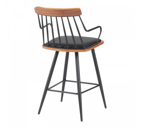 Σκαμπό μπαρ Posse μέταλλο μαύρο-καρυδί ξύλο-μαύρο pu 48x54x92.5εκ Υλικό: PLYWOOD - METAL - FABRIC 332-000033