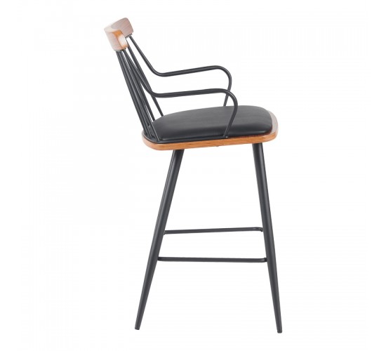 Σκαμπό μπαρ Posse μέταλλο μαύρο-καρυδί ξύλο-μαύρο pu 48x54x92.5εκ Υλικό: PLYWOOD - METAL - FABRIC 332-000033
