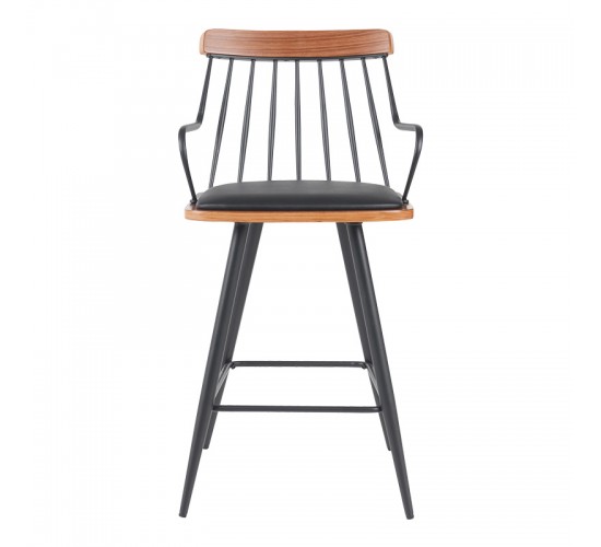 Σκαμπό μπαρ Posse μέταλλο μαύρο-καρυδί ξύλο-μαύρο pu 48x54x92.5εκ Υλικό: PLYWOOD - METAL - FABRIC 332-000033