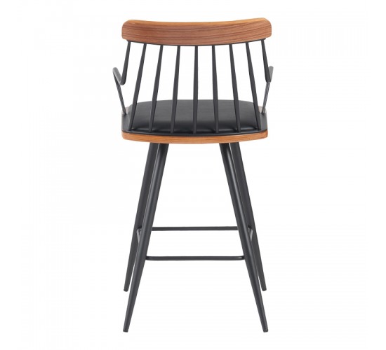 Σκαμπό μπαρ Posse μέταλλο μαύρο-καρυδί ξύλο-μαύρο pu 48x54x92.5εκ Υλικό: PLYWOOD - METAL - FABRIC 332-000033