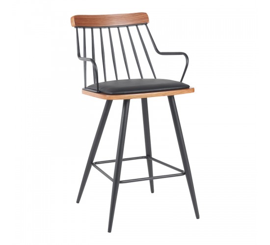 Σκαμπό μπαρ Posse μέταλλο μαύρο-καρυδί ξύλο-μαύρο pu 48x54x92.5εκ Υλικό: PLYWOOD - METAL - FABRIC 332-000033