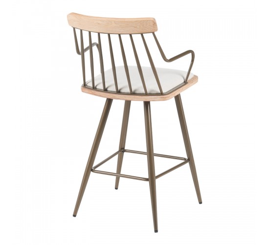 Σκαμπό μπαρ Posse μέταλλο μπρονζε-white wash ξύλο-μπεζ ύφασμα 48x54x92.5εκ Υλικό: PLYWOOD - METAL - FABRIC 332-000034