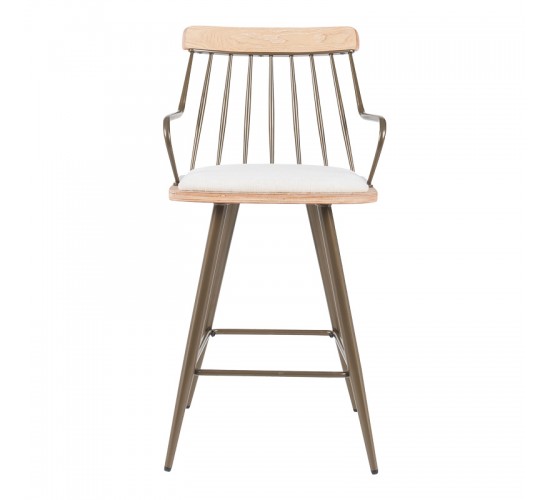 Σκαμπό μπαρ Posse μέταλλο μπρονζε-white wash ξύλο-μπεζ ύφασμα 48x54x92.5εκ Υλικό: PLYWOOD - METAL - FABRIC 332-000034