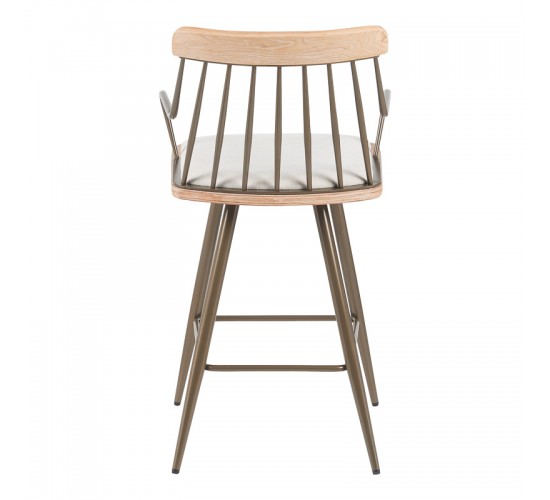 Σκαμπό μπαρ Posse μέταλλο μπρονζε-white wash ξύλο-μπεζ ύφασμα 48x54x92.5εκ Υλικό: PLYWOOD - METAL - FABRIC 332-000034