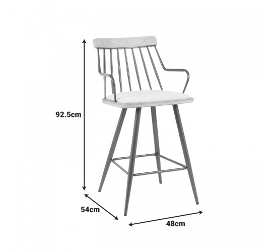 Σκαμπό μπαρ Posse μέταλλο μπρονζε-white wash ξύλο-μπεζ ύφασμα 48x54x92.5εκ Υλικό: PLYWOOD - METAL - FABRIC 332-000034