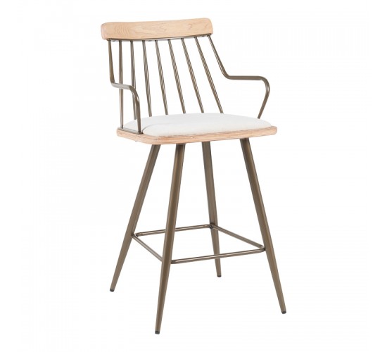 Σκαμπό μπαρ Posse μέταλλο μπρονζε-white wash ξύλο-μπεζ ύφασμα 48x54x92.5εκ Υλικό: PLYWOOD - METAL - FABRIC 332-000034