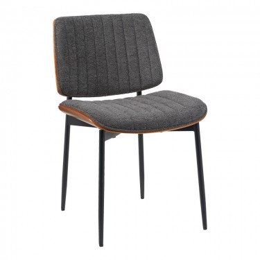 Καρέκλα Kathy ξύλο σε καρυδί με γκρι ύφασμα 51x58x81εκ Υλικό: PU - PLYWOOD - METAL 332-000042