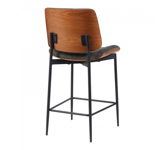 Σκαμπό-μπαρ Kathy γκρι ύφασμα-καρυδί μεταλλικό πόδι 48.5x52.5x96εκ Υλικό: PU - PLYWOOD - METAL 332-000043