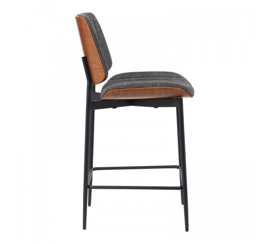 Σκαμπό-μπαρ Kathy γκρι ύφασμα-καρυδί μεταλλικό πόδι 48.5x52.5x96εκ Υλικό: PU - PLYWOOD - METAL 332-000043