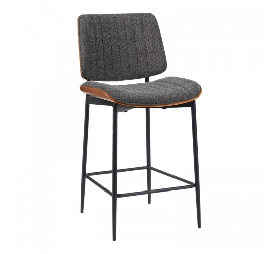 Σκαμπό-μπαρ Kathy γκρι ύφασμα-καρυδί μεταλλικό πόδι 48.5x52.5x96εκ Υλικό: PU - PLYWOOD - METAL 332-000043