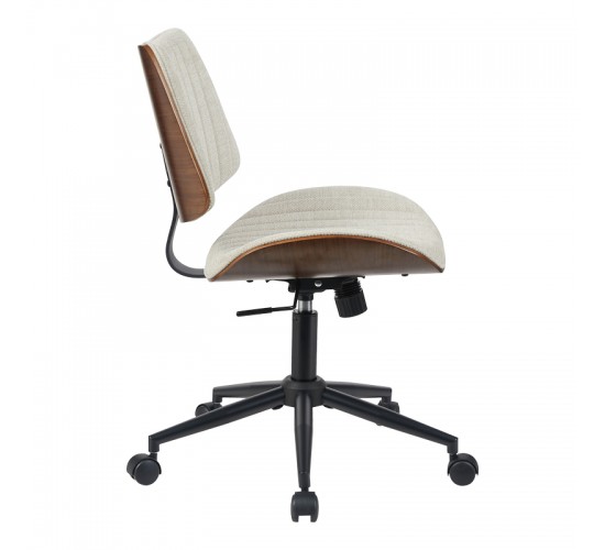 Καρέκλα γραφείου εργασίας Amani μπεζ ύφασμα-καρυδί plywood 52x54x90.5εκ Υλικό: FABRIC - PLYWOOD - PP 332-000045