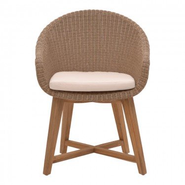 Πολυθρόνα Solso σκελετός αλουμινίου με teak πόδι σε φυσική απόχρωση και pe rattan 62x58x78εκ Υλικό: TEAKWOOD - ALUMINUM - FABRIC 334-000002