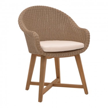 Πολυθρόνα Solso σκελετός αλουμινίου με teak πόδι σε φυσική απόχρωση και pe rattan 62x58x78εκ Υλικό: TEAKWOOD - ALUMINUM - FABRIC 334-000002