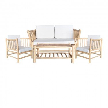 Σαλόνι Mayorka σετ 4 τεμαχίων φυσικό teak ξύλο-λευκό μαξιλάρι Υλικό: TEAKWOOD - FABRIC 335-000010