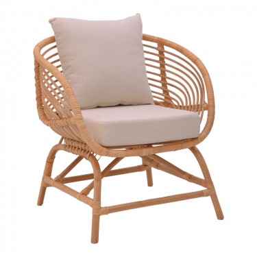 Πολυθρόνα Caxen φυσικό rattan-λευκό μαξιλάρι 72x63x75εκ Υλικό: RATTAN - FABRIC 335-000011