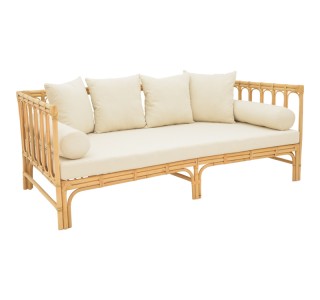 Καναπές Alessa φυσικό rattan-λευκό ύφασμα με μαξιλάρια 200x100x76εκ Υλικό: RATTAN - FOAM 335-000013