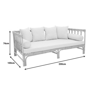 Καναπές Alessa φυσικό rattan-λευκό ύφασμα με μαξιλάρια 200x100x76εκ Υλικό: RATTAN - FOAM 335-000013