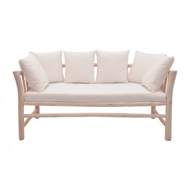 Καναπές διθέσιος Dranjere teak ξύλο σε φυσική απόχρωση με μπεζ ύφασμα 167x80x71εκ Υλικό: TEAK WOOD - FABRIC 336-000025