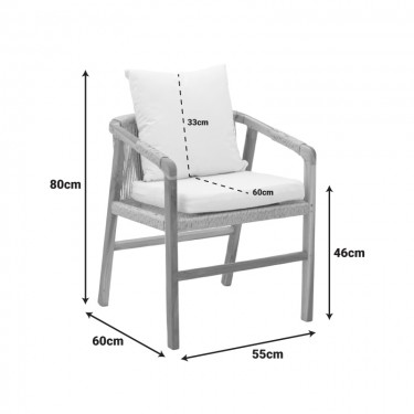 Πολυθρόνα Cuerda σκελετός teak ξύλο με pe σχοινί σε φυσική απόχρωση 55x60x80εκ Υλικό: TEAKWOOD - STRAW 336-000027