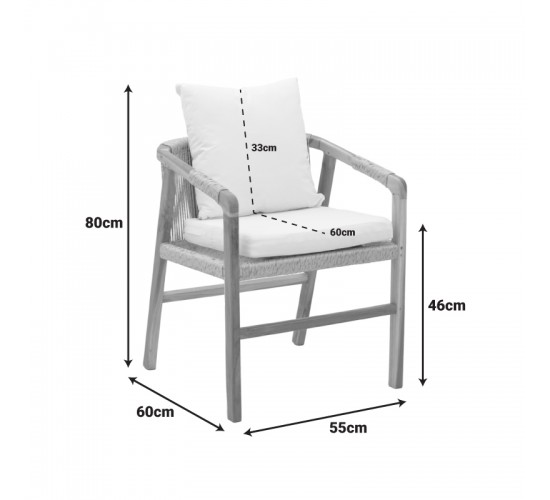 Πολυθρόνα Cuerda σκελετός teak ξύλο με pe σχοινί σε φυσική απόχρωση 55x60x80εκ Υλικό: TEAKWOOD - STRAW 336-000027