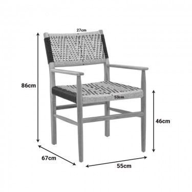 Πολυθρόνα Fermilo σκελετός teak ξύλο με pe σχοινί σε φυσική-μαύρη απόχρωση 55x67x86εκ Υλικό: TEAKWOOD - STRAW 336-000028