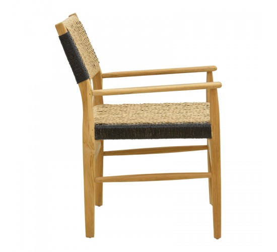 Πολυθρόνα Fermilo σκελετός teak ξύλο με pe σχοινί σε φυσική-μαύρη απόχρωση 55x67x86εκ Υλικό: TEAKWOOD - STRAW 336-000028