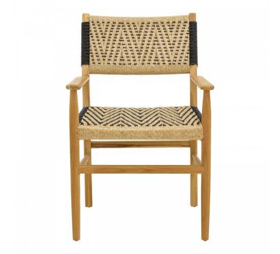 Πολυθρόνα Fermilo σκελετός teak ξύλο με pe σχοινί σε φυσική-μαύρη απόχρωση 55x67x86εκ Υλικό: TEAKWOOD - STRAW 336-000028