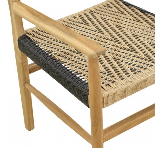 Πολυθρόνα Fermilo σκελετός teak ξύλο με pe σχοινί σε φυσική-μαύρη απόχρωση 55x67x86εκ Υλικό: TEAKWOOD - STRAW 336-000028
