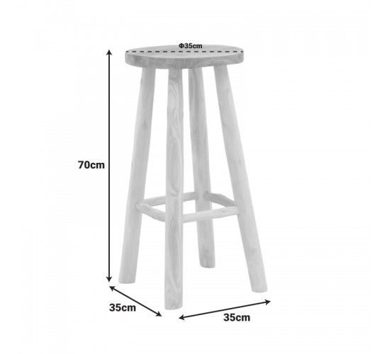 Σκαμπό μπαρ Nusiwo teak ξύλο σε φυσική απόχρωση Φ35x70εκ Υλικό: TEAK WOOD 336-000030