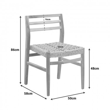 Καρέκλα Tuga σκελετός teak ξύλο-pe σχοινί σε φυσική απόχρωση 50x58x86εκ Υλικό: TEAKWOOD - STRAW 336-000033