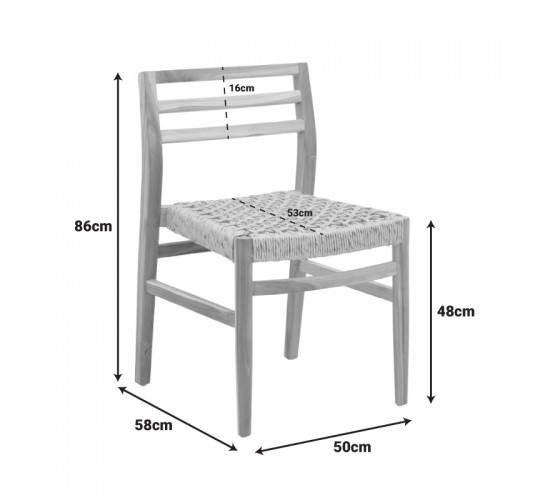 Καρέκλα Tuga σκελετός teak ξύλο-pe σχοινί σε φυσική απόχρωση 50x58x86εκ Υλικό: TEAKWOOD - STRAW 336-000033