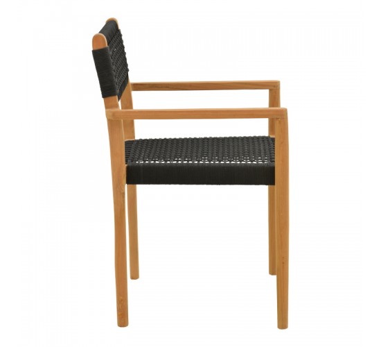 Πολυθρόνα Lengan σκελετός teak ξύλο σε φυσική απόχρωση-μαύρο σχοινί 54x52x80εκ Υλικό: TEAKWOOD - NATURAL ROPE 336-000034