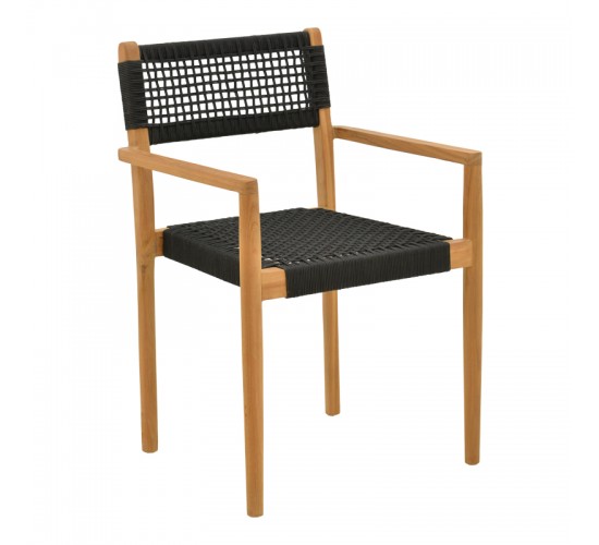 Πολυθρόνα Lengan σκελετός teak ξύλο σε φυσική απόχρωση-μαύρο σχοινί 54x52x80εκ Υλικό: TEAKWOOD - NATURAL ROPE 336-000034