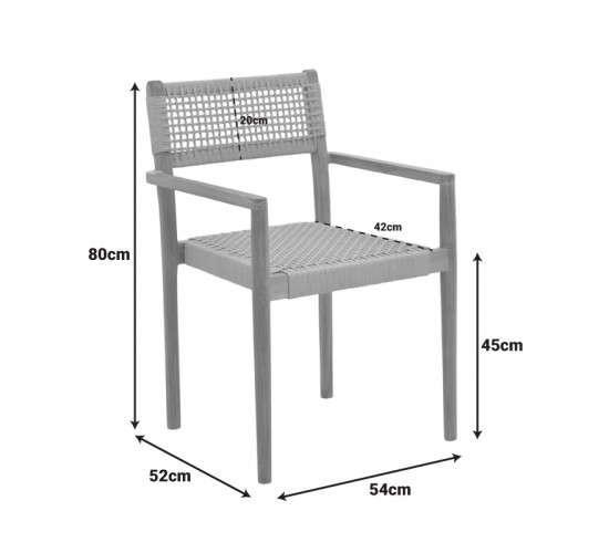 Πολυθρόνα Lengan σκελετός teak ξύλο σε φυσική απόχρωση-μπεζ σχοινί 54x52x80εκ Υλικό: TEAKWOOD -  NATURAL ROPE 336-000035