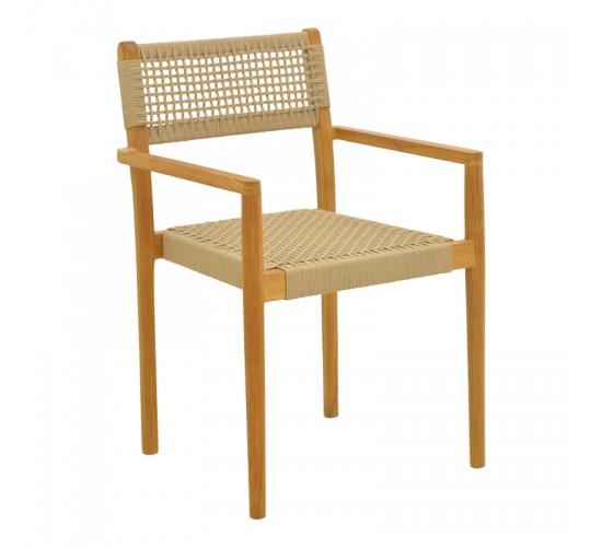 Πολυθρόνα Lengan σκελετός teak ξύλο σε φυσική απόχρωση-μπεζ σχοινί 54x52x80εκ Υλικό: TEAKWOOD -  NATURAL ROPE 336-000035