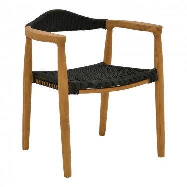 Πολυθρόνα Ganny teak ξύλο και pe σχοινί σε μαύρη απόχρωση 59x56x71εκ Υλικό: TEAK WOOD - POLYESTER ROPE 340-000020