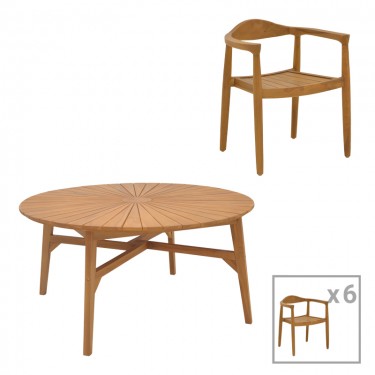 Τραπεζαρία 7τεμ. Ganny-Colen teak ξύλο σε φυσική απόχρωση Φ150x75εκ Υλικό: TEAK WOOD 340-000038