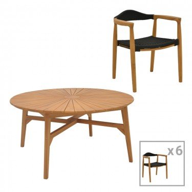 Τραπεζαρία 7τεμ. Ganny-Colen teak ξύλο σε φυσική-μαυρη απόχρωση Φ150x75εκ Υλικό: TEAK WOOD 340-000039