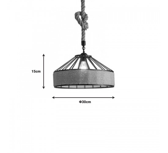 Φωτιστικό οροφής Pormode μαύρο μέταλλο-φυσικό σχοινί Φ30x15εκ Υλικό: METAL - ROPE 342-000045