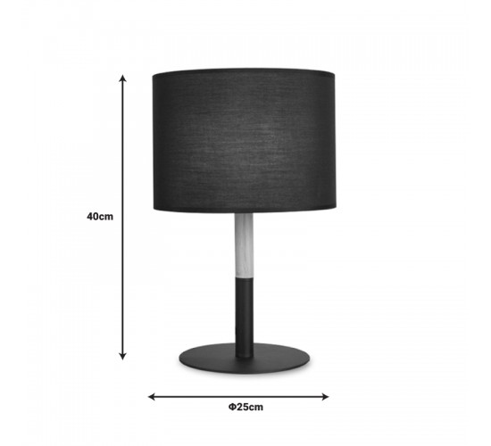 Επιτραπέζιο φωτιστικό Kerky μαύρο-φυσικό μέταλλο-ξύλο-ύφασμα Φ25x40εκ Υλικό: METAL - WOOD - FABRIC 342-000054