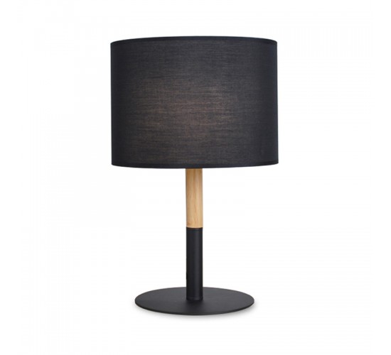 Επιτραπέζιο φωτιστικό Kerky μαύρο-φυσικό μέταλλο-ξύλο-ύφασμα Φ25x40εκ Υλικό: METAL - WOOD - FABRIC 342-000054