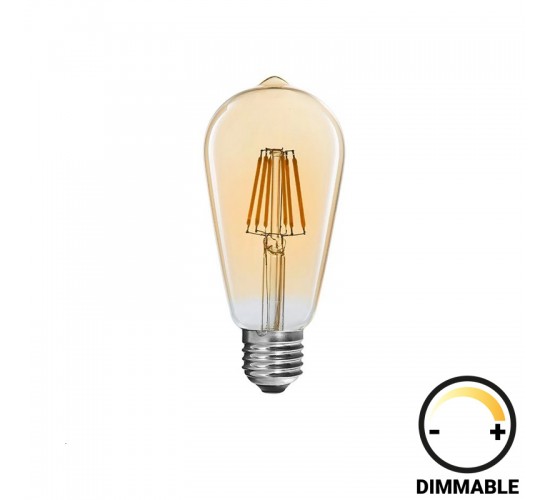 Λαμπτήρας LED ST64 Bulb dimmable 8W E27 amber Υλικό: GLASS 342-000082