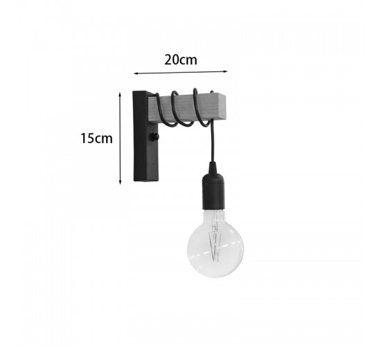 Φωτιστικό τοίχου-απλίκα Jemvo E27 μέταλλο-ξύλο σε μαύρη-φυσική απόχρωση 20x5.5x15/60εκ Υλικό: METAL - NATURAL 342-000107