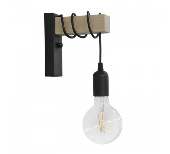 Φωτιστικό τοίχου-απλίκα Jemvo E27 μέταλλο-ξύλο σε μαύρη-φυσική απόχρωση 20x5.5x15/60εκ Υλικό: METAL - NATURAL 342-000107