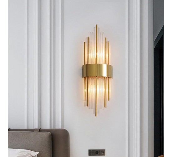 Φωτιστικό τοίχου-απλίκα Fenzy E14 μέταλλο χρυσό-λευκό Φ20x60εκ Υλικό: METAL - GLASS 342-000121