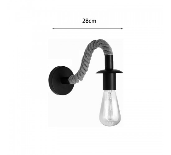 Φωτιστικό τοίχου-απλίκα Kaniwel E27 μέταλλο και σχοινί σε μαύρη-φυσική απόχρωση 28x10x10εκ Υλικό: METAL - ROPE 342-000124