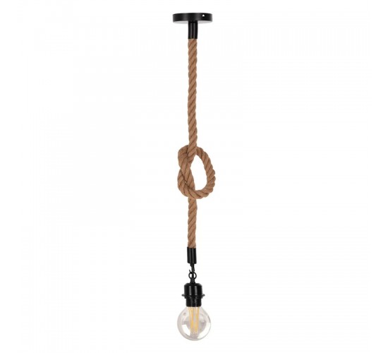 Φωτιστικό οροφής Vertuko E27 σχοινί και μέταλλο σε φυσική-μαύρη απόχρωση Φ10x100εκ Υλικό: METAL - ROPE 342-000127