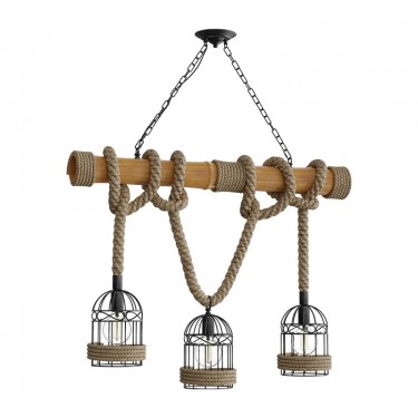 Φωτιστικό οροφής Woodie μέταλλο-Ξυλο-Σχοινί σε φυσική απόχρωση 80x20x80εκ Υλικό: METAL - ROPE- WOOD 342-000139