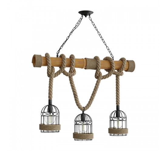 Φωτιστικό οροφής Woodie μέταλλο-Ξυλο-Σχοινί σε φυσική απόχρωση 80x20x80εκ Υλικό: METAL - ROPE- WOOD 342-000139